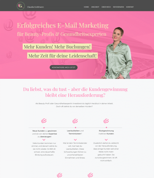 Website-Auszug von Claudia Großmann, E-Mail Marketing Expertin