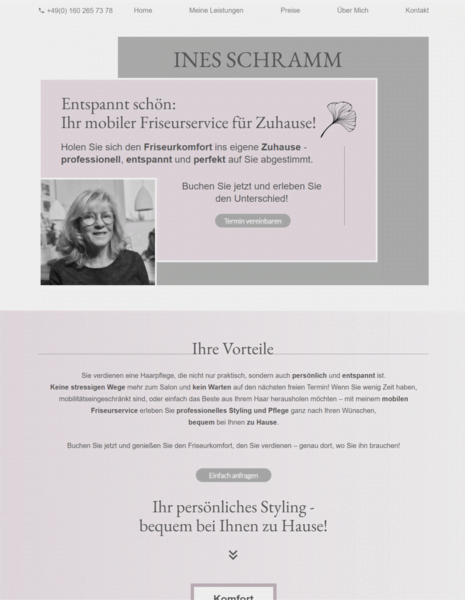 Website-Auszug von Ines Schramm, mobile Friseurin