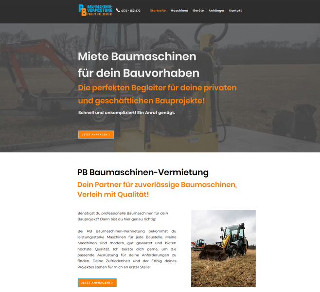 Website-Auszug von PB Baumaschinen-Vermietung
