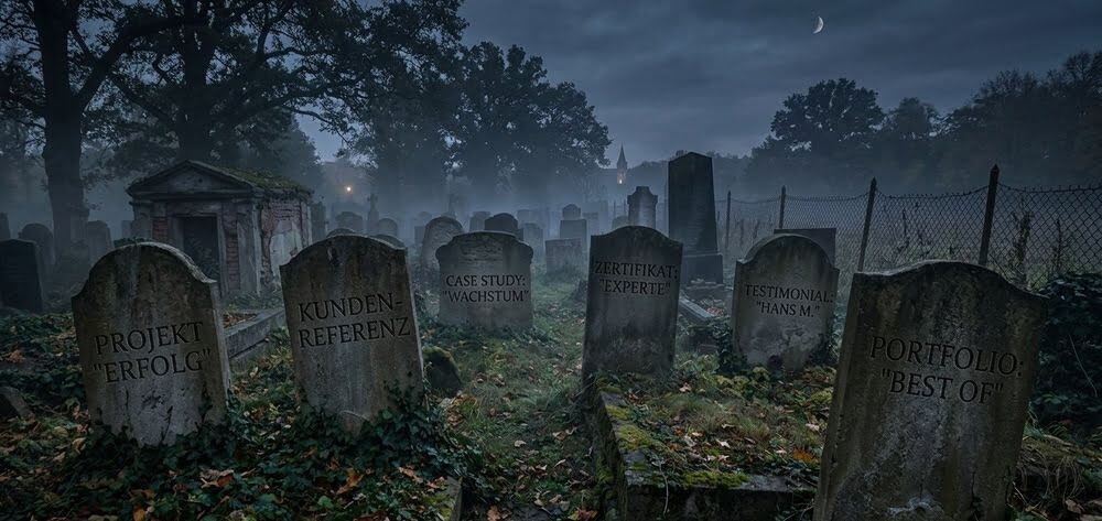 Düsterer Friedhof für Referenzen als Symbol einer isolierten Website Struktur.