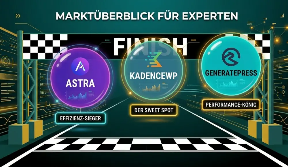 Infografik: Top 3 WordPress Themes (Astra, KadenceWP und GeneratePress) im Experten-Vergleich