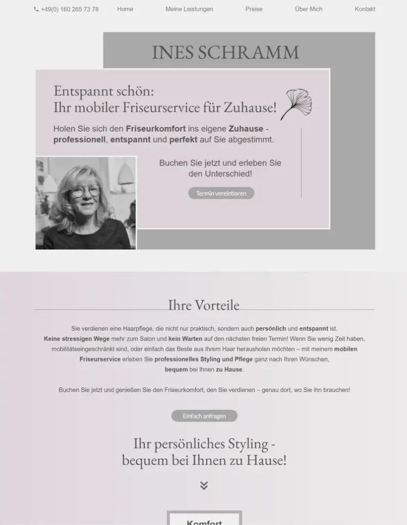Website-Auszug von Ines Schramm, mobile Friseurin