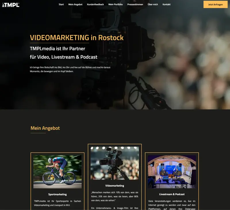 Website-Auszug von TMPLmedia