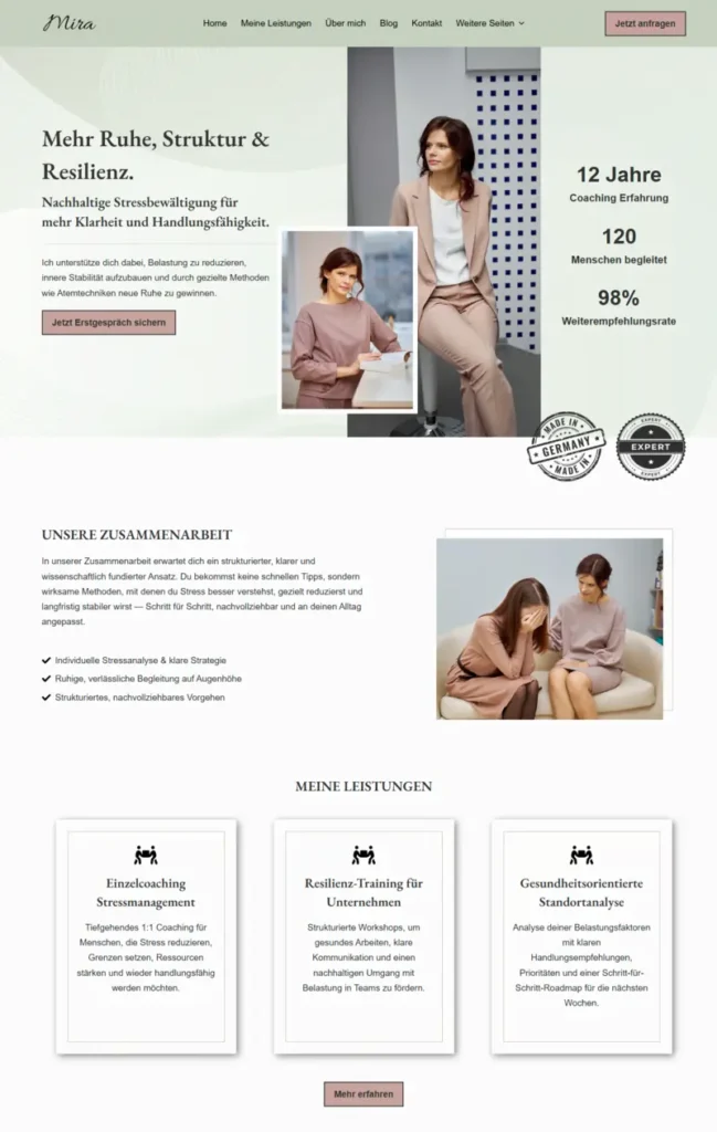 Auszug Website Template "Mira"