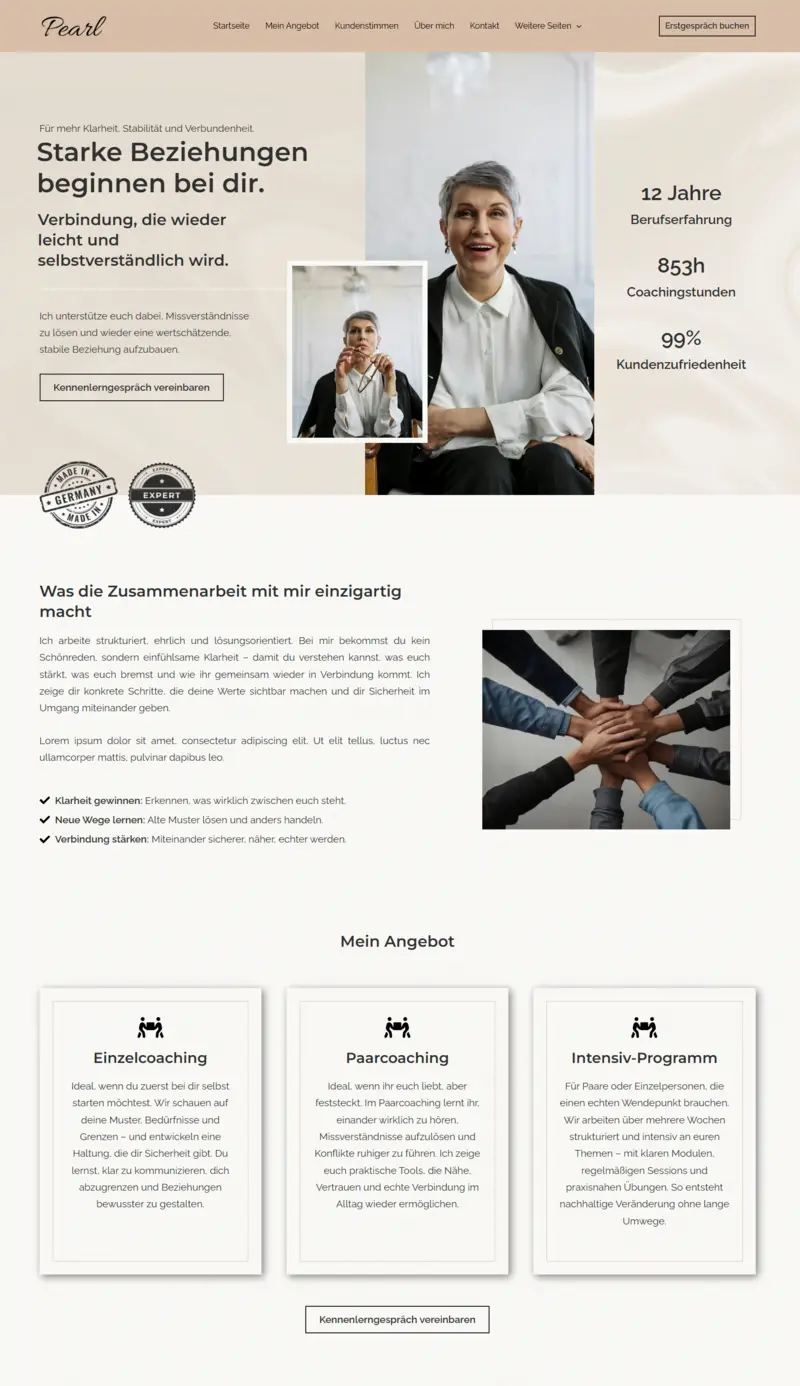 Auszug Website-Template "Pearl"