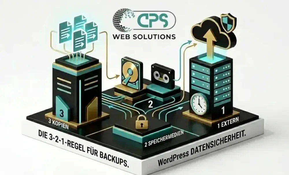WordPress Backup erstellen: Infografik zur 3-2-1-Sicherungsstrategie