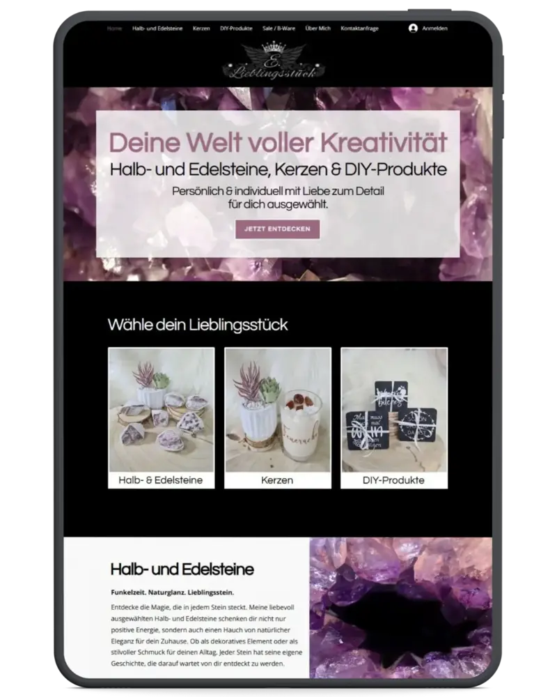 Website Auszug vom Onlineshop e.lieblingsstück