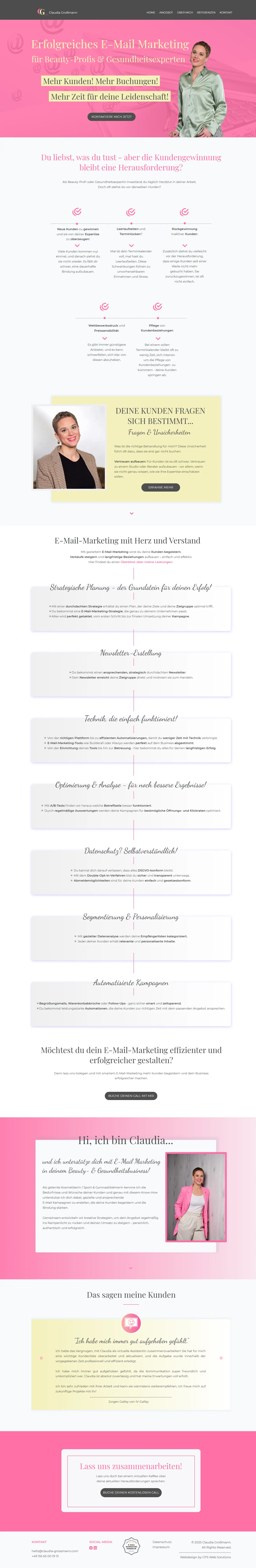 Website Auszug von E-Mail Marketing Expertin Claudia Grossmann