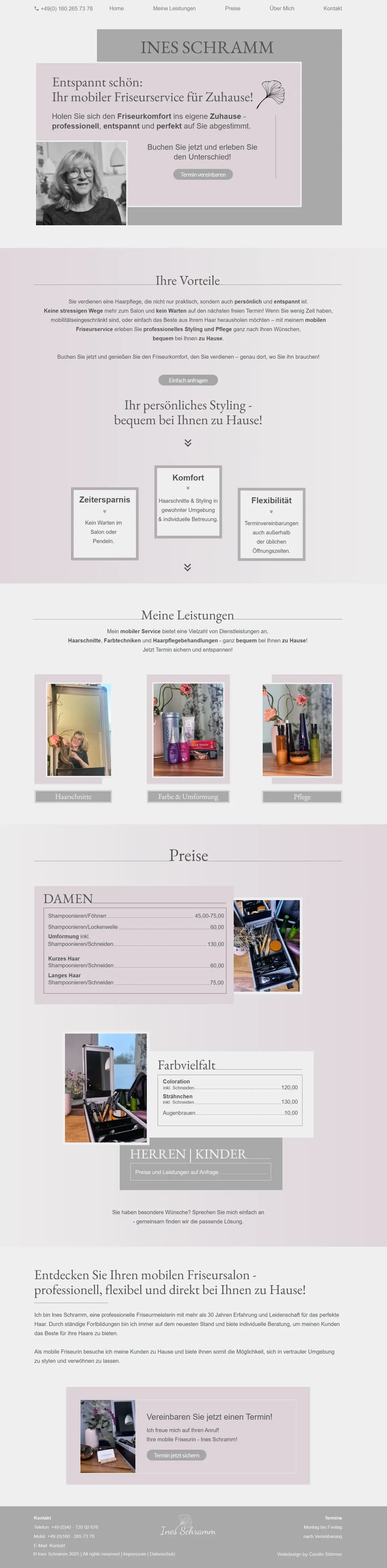 Mobile Friseurin Website für Ines Schramm – professionelles Webdesign für Friseurservice vor Ort
