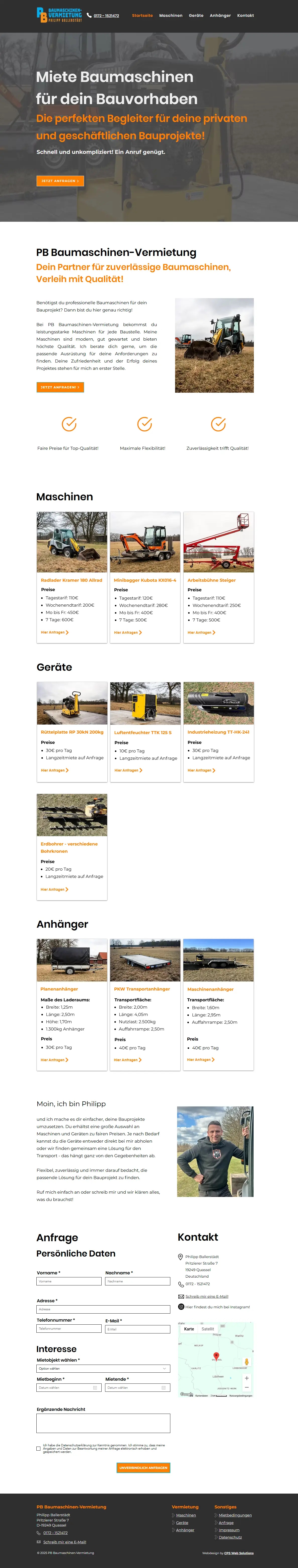 PB Baumaschinenvermietung Website Auszug