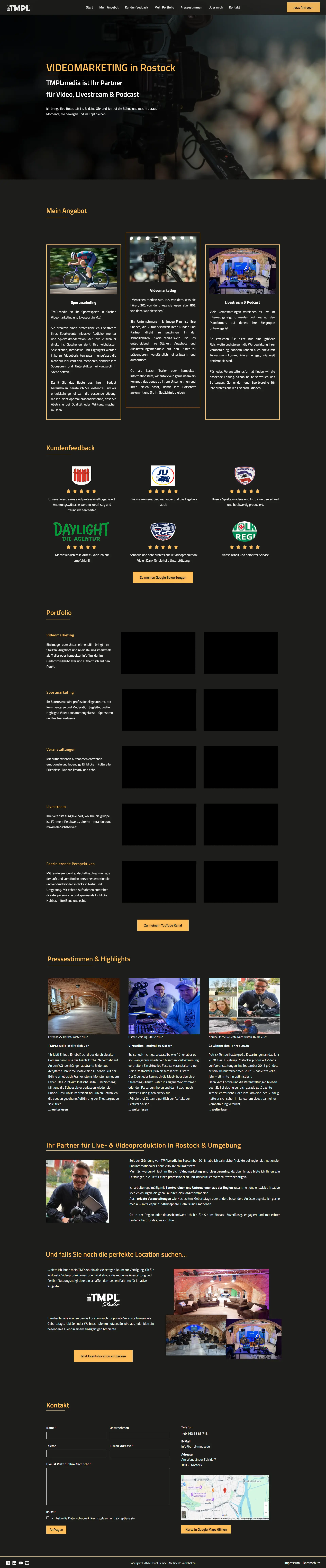 Auszug der Videomarketing Website von TMPLmedia