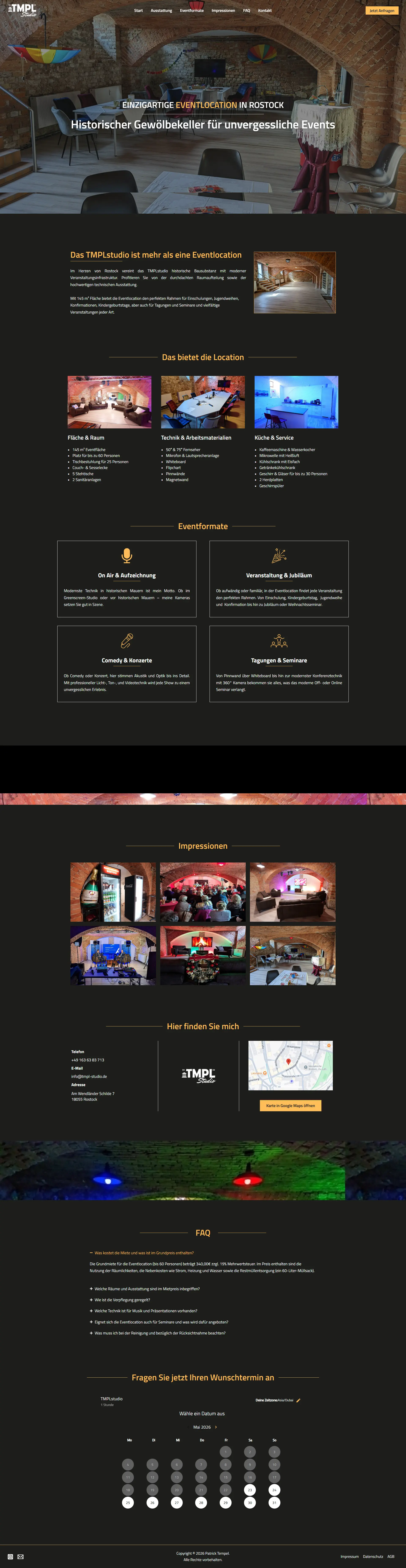Auszug der Eventlocation Website von TMPL Studio