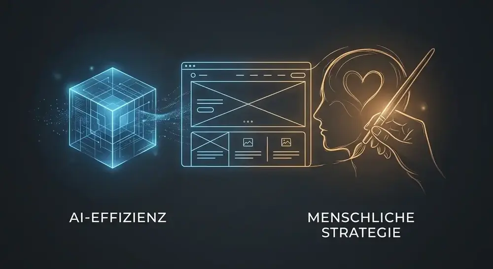 KI Webdesign: Vergleich zwischen technischer Automatisierung und menschlicher Strategie.