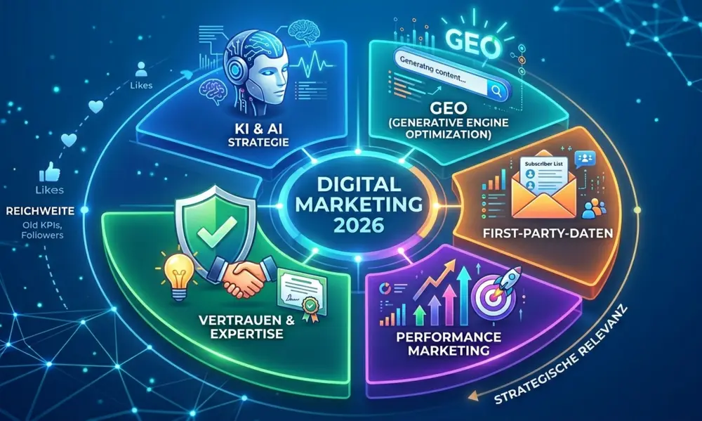 Grafik: Digitales Marketing 2026: KI, GEO, Performance, Vertrauen